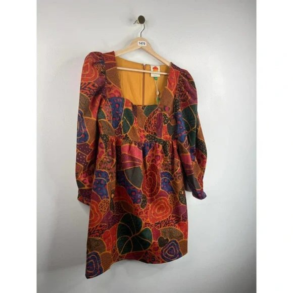 Farm Rio Hidden Animals Fleece Dress Empire Waist Women's Multi Size Medium NWT - Picture 3 of 7